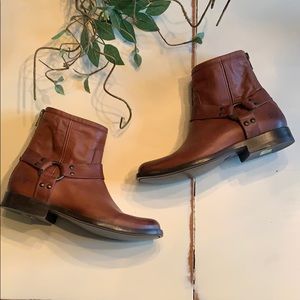 Frye Phillip Harness Short Booties in Whiskey